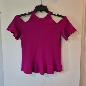 Ann Taylor Fuchsia Cold Shoulder Blouse